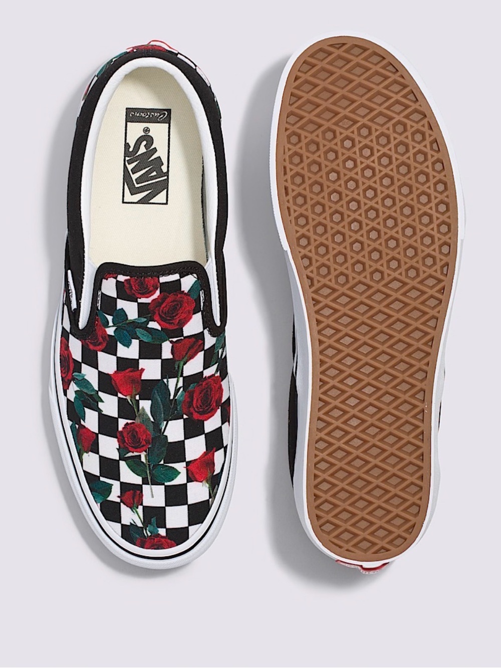 Vans Slip-On Checkerboard with Red Rose Motif